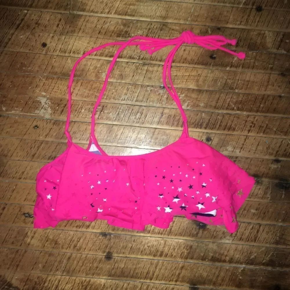 Victoria’s Secret S hot pink cutout overlay stripe bikini top